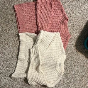 White and Pink Cropped American Eagle sweaters